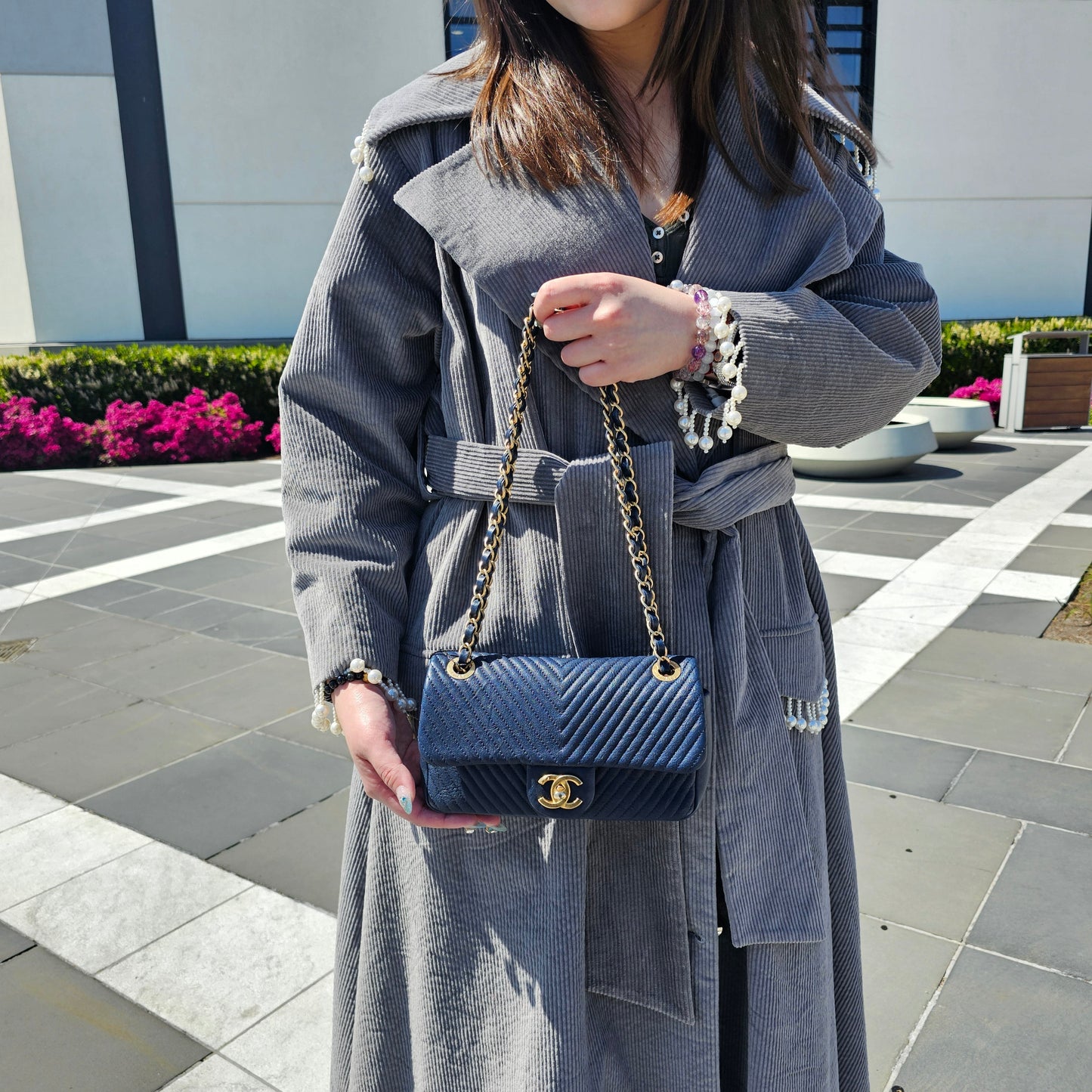 Chanel Blue Chevron Small Classic Flap Bag