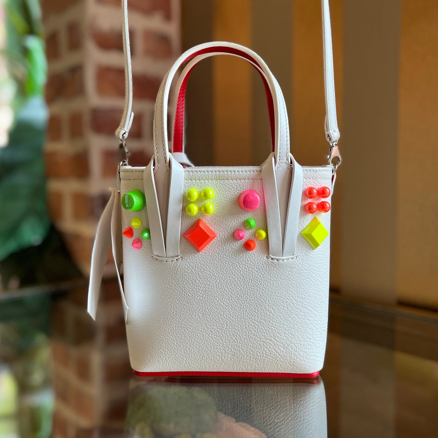 CHRISTIAN AmeliaUBOUTIN North South Cabata Mini Calfskin Empire Spike Studded Tote