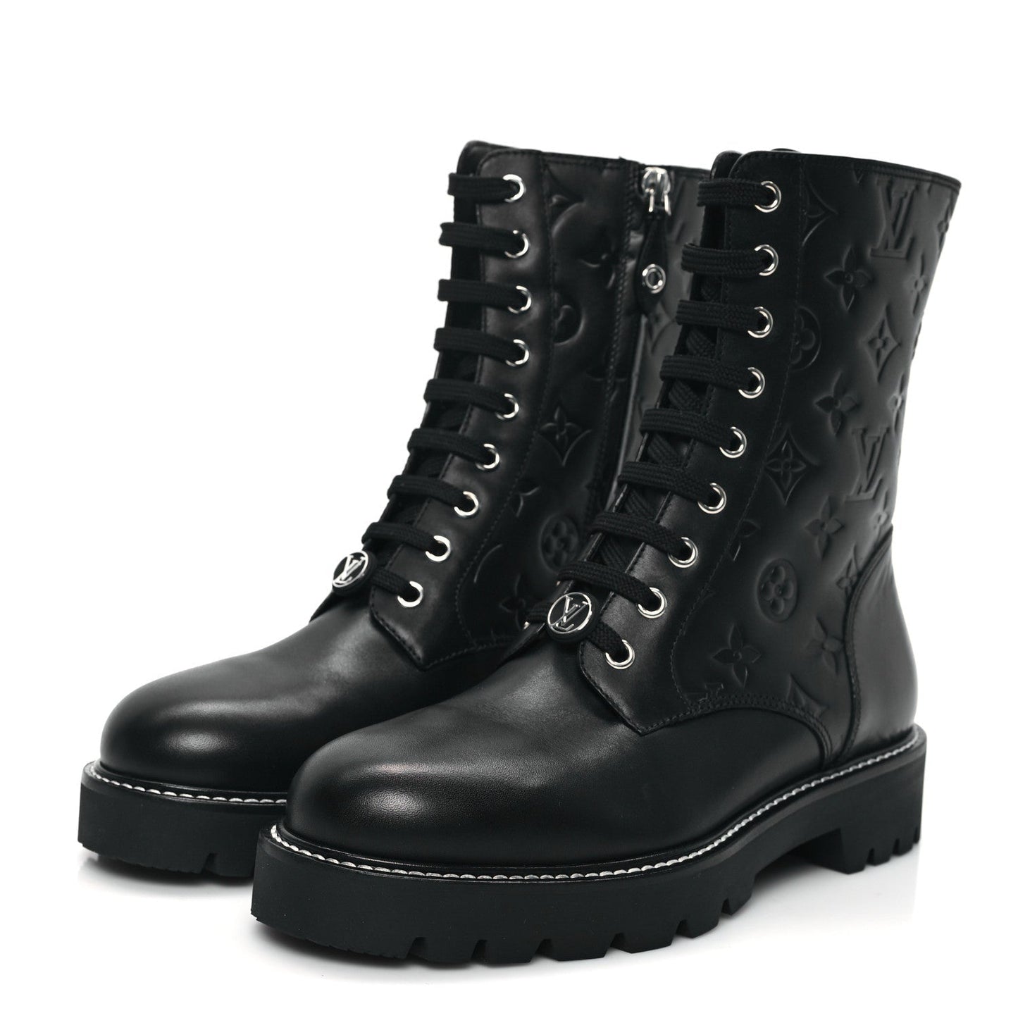 Louis Vuitton Calfskin Monogram Territory Flat Ranger Boots Black