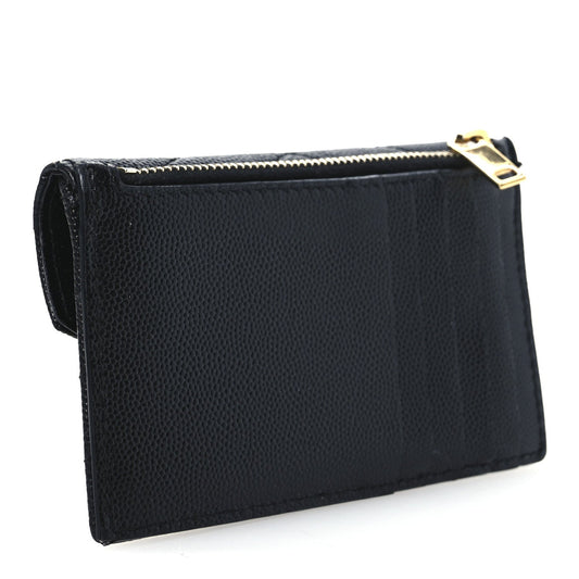 Saint Laurent Grain De Poudre Matelasse Chevron Monogram Compact Wallet Black