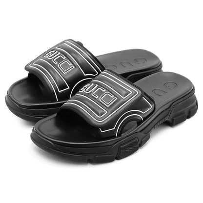 Gucci Slide Signature Logo Leather Rubber Sandals