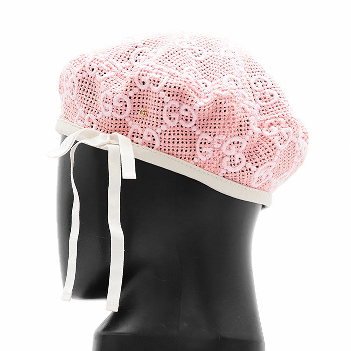 Gucci GG Monogram Embroidery Cotton Blend Beret