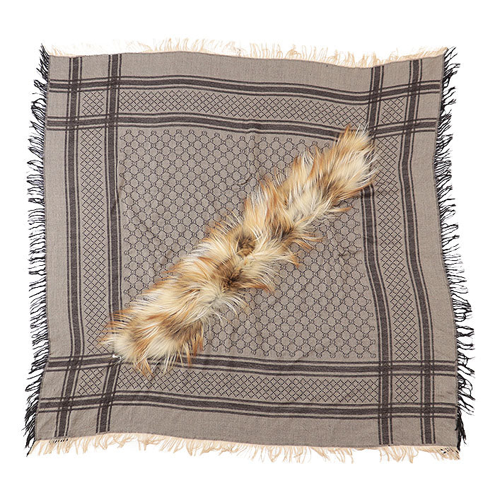 Gucci GG Supreme Wool Silk Fox Fur Scarf