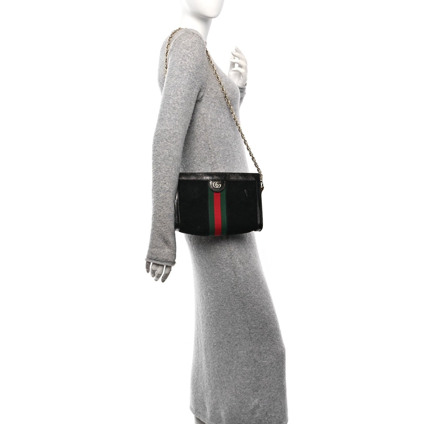 Amelia Suede Patent GG Web Small Ophidia Chain Shoulder Bag Black