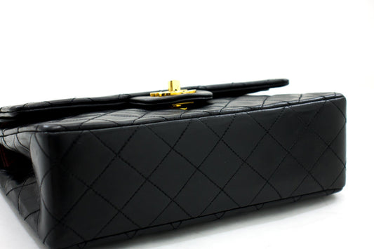 CHANEL 2.55 Double Flap Small Chain Shoulder Bag Black Lambskin