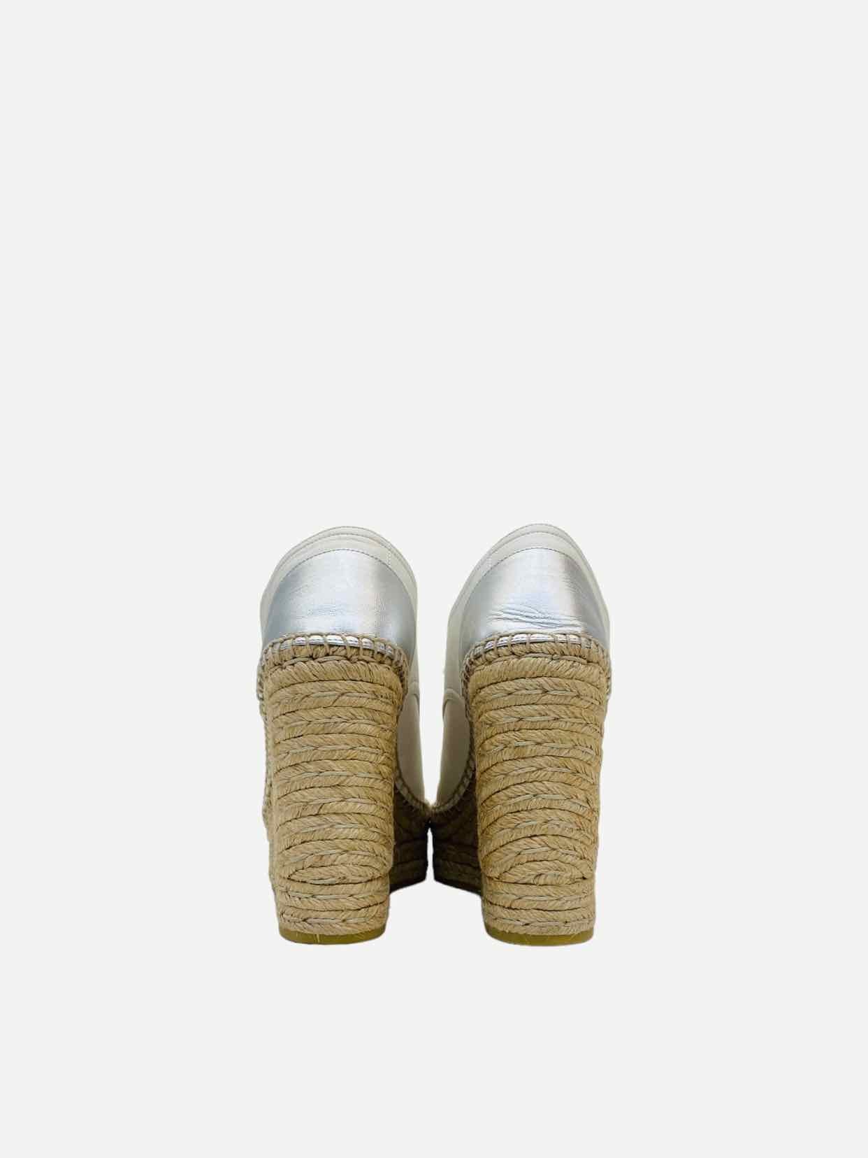 GUCCI Espadrille White w/ Silver Size EU 37.5 Wedges