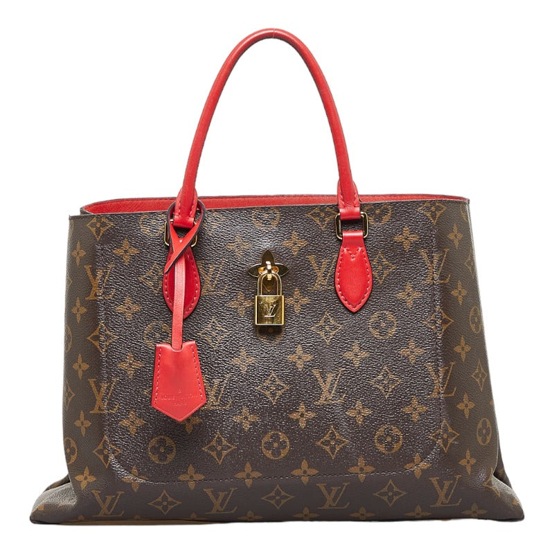 Louis Vuitton Monogram Tote Handbag Shoulder Coquelicot Gold Leather