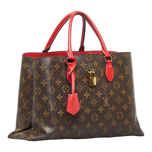 Louis Vuitton Monogram Tote Handbag Shoulder Coquelicot Gold Leather
