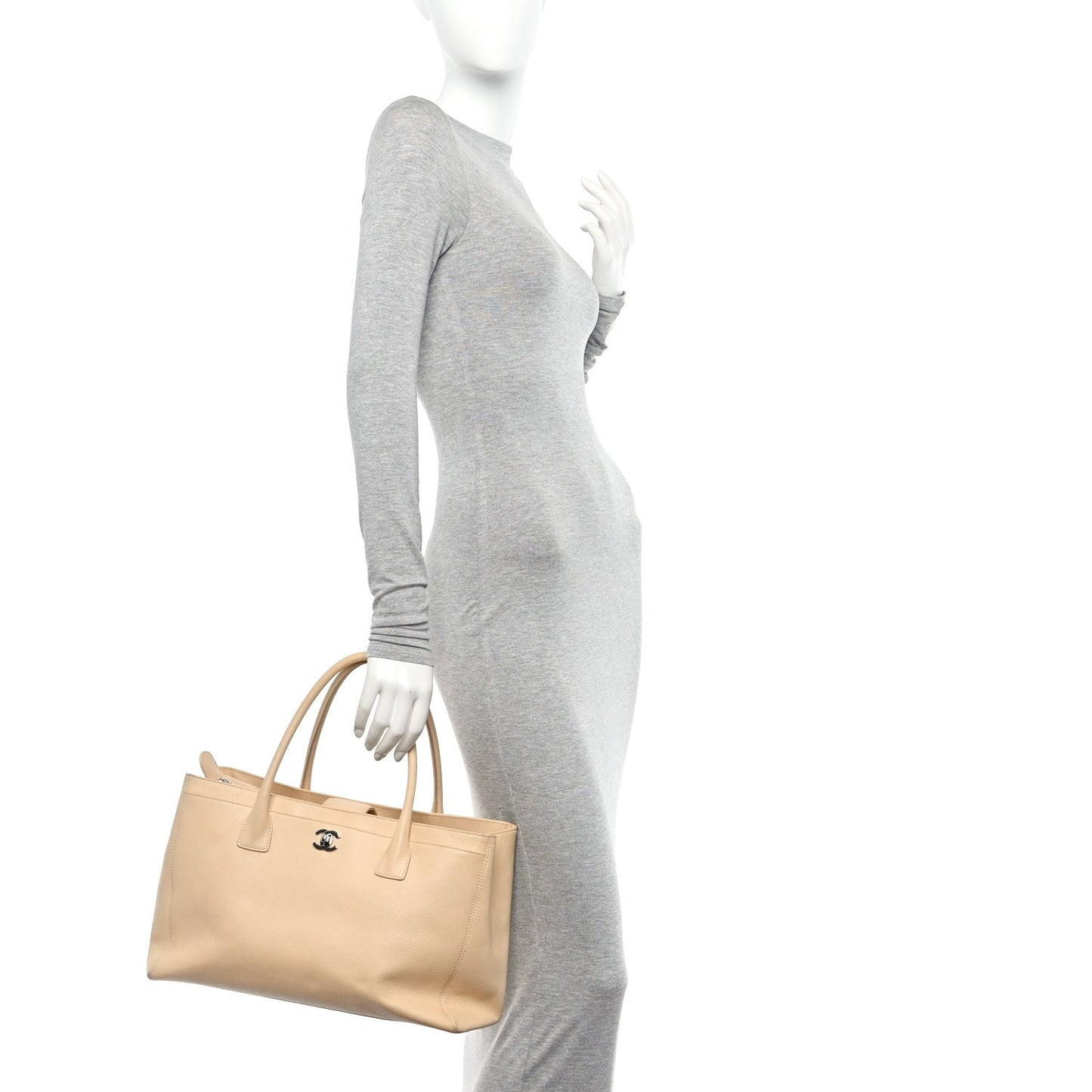 Amelia Calfskin Cerf Executive Shopper Tote Beige Clair