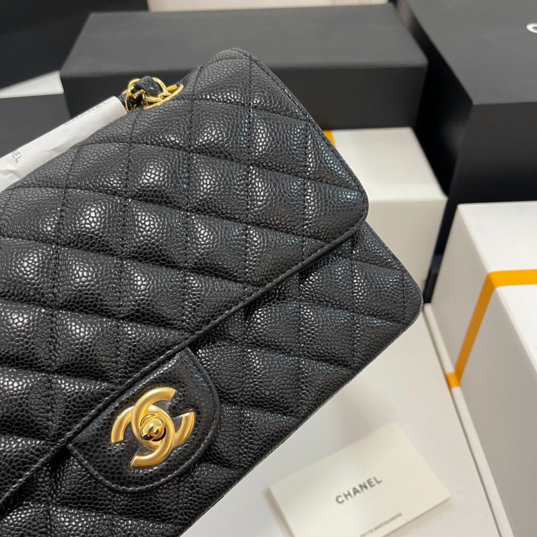 Chanel Bags | Classic Flap Chain Quilted Medium Double Gold Caviar Black