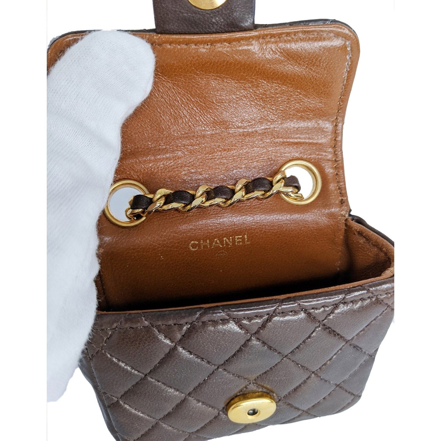 Chanel   Brown Quilted Micro Belt Bag