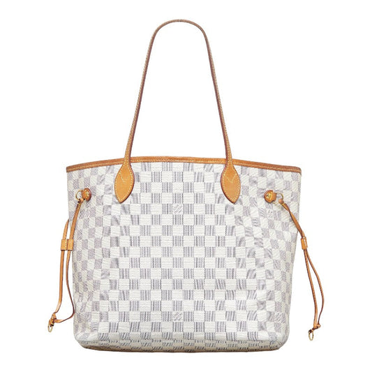 Louis Vuitton Damier Azur Neverfull MM Tote Shoulder Bag White PVC Leather