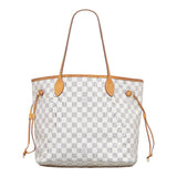 Louis Vuitton Damier Azur Neverfull MM Tote Shoulder Bag White PVC Leather