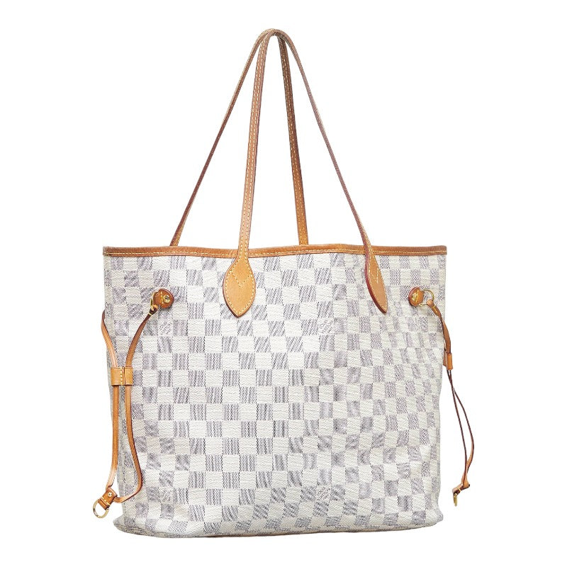 Louis Vuitton Damier Azur Neverfull MM Tote Shoulder Bag White PVC Leather