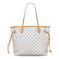Louis Vuitton Damier Azur Neverfull MM Tote Shoulder Bag White PVC Leather