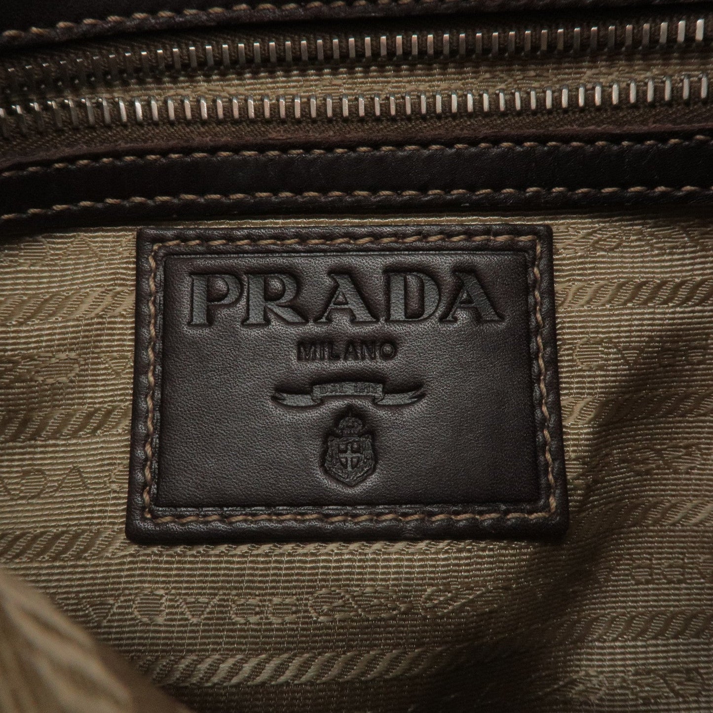 Prada Logo Jacquard Leather Shoulder Bag Beige Brown BT0534