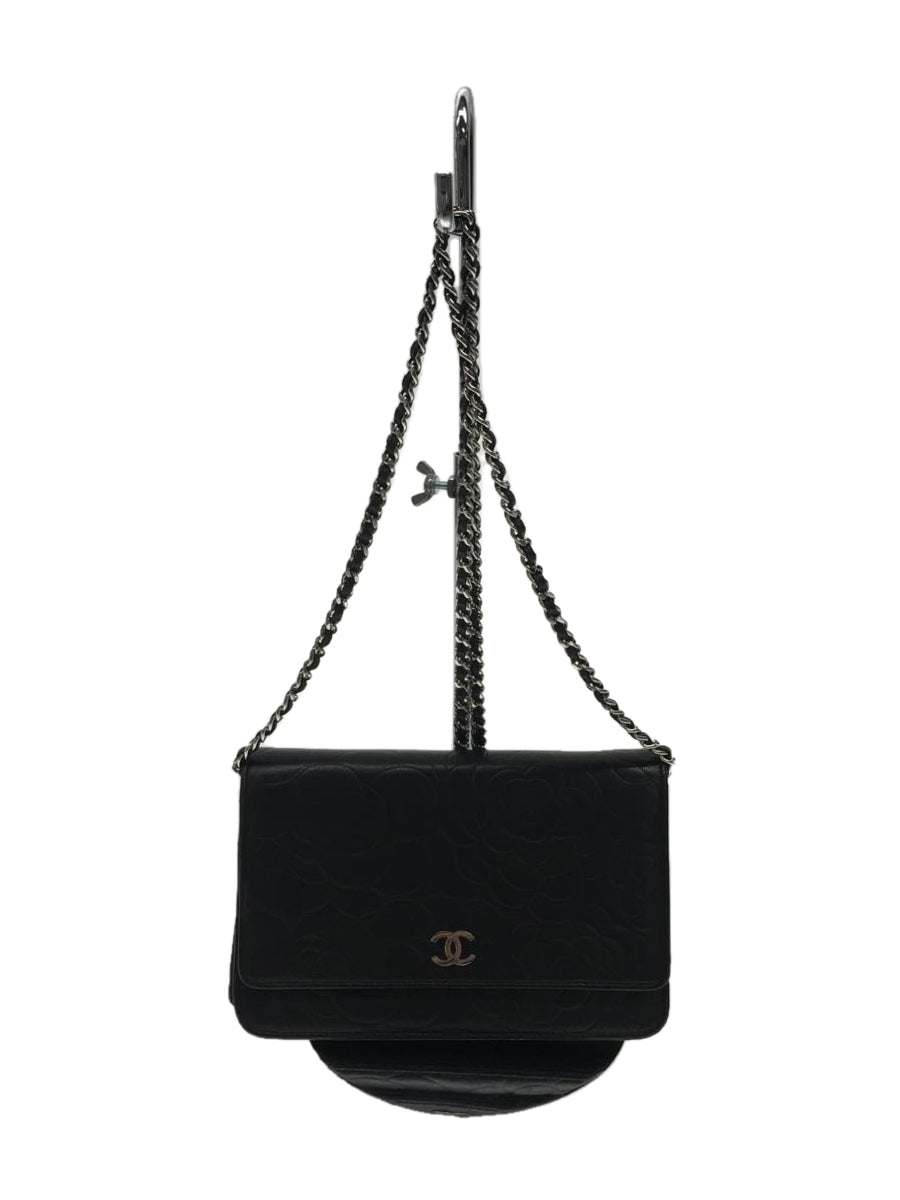 Chanel Camellia Lambskin Leather Chain Wallet Black