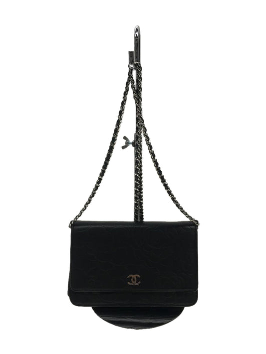 Chanel Camellia Lambskin Leather Chain Wallet Black