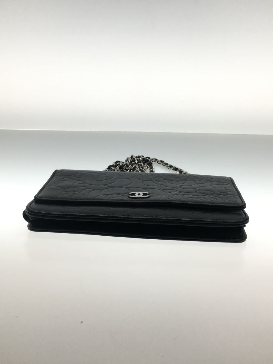 Chanel Camellia Lambskin Leather Chain Wallet Black