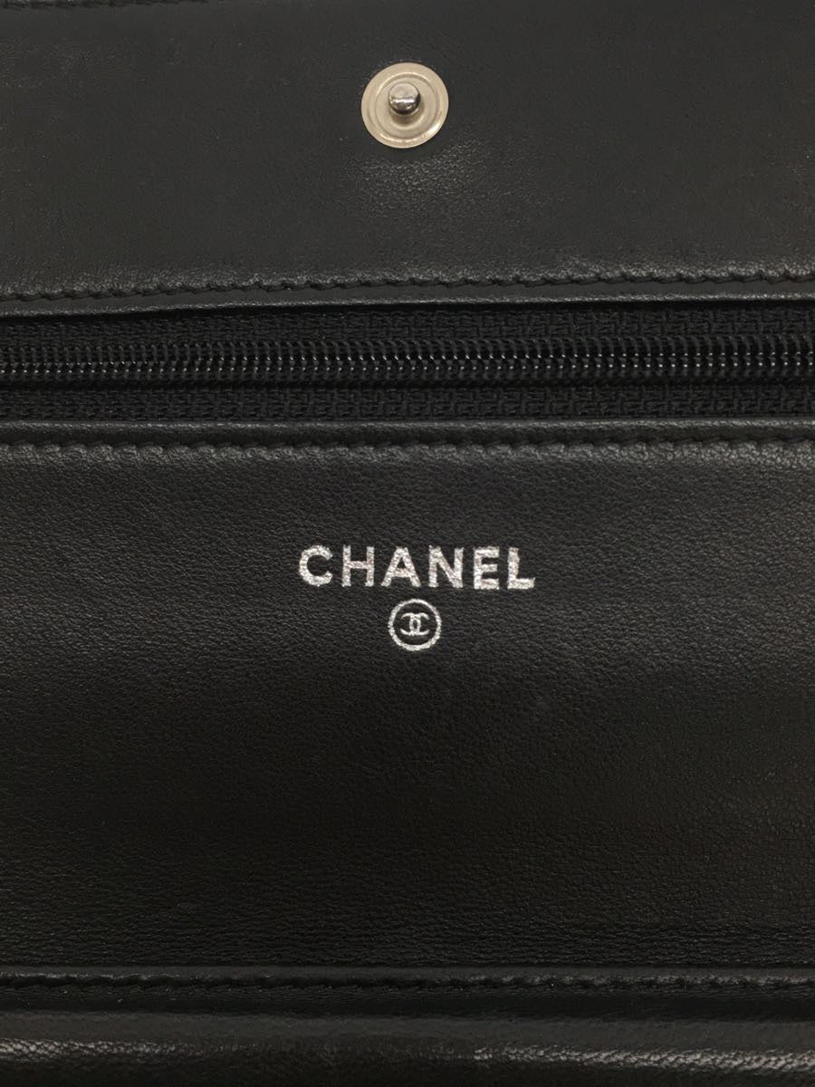 Chanel Camellia Lambskin Leather Chain Wallet Black