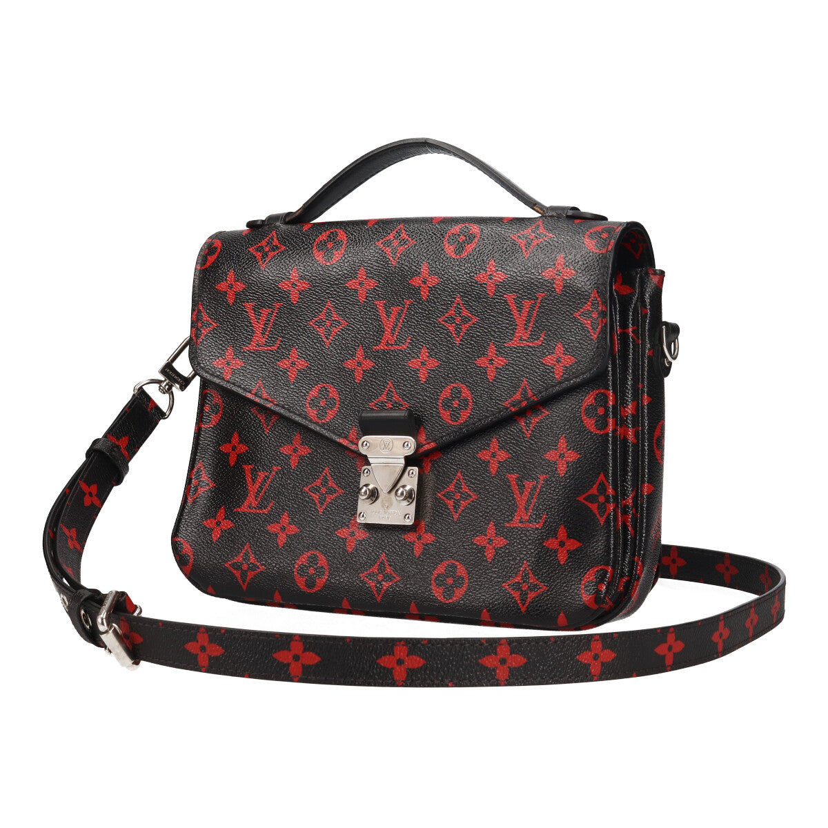 Louis Vuitton Pochette Metis MM Monogram Black Red Shoulder Handbag