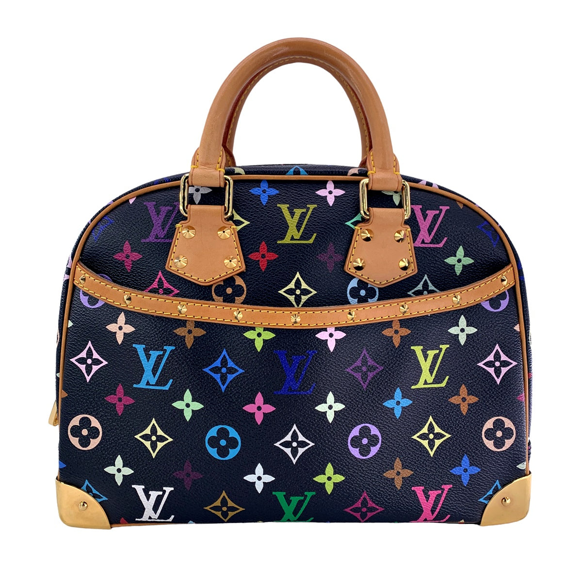Louis Vuitton Trouville Handbag Monogram Multicolor Noir Studs