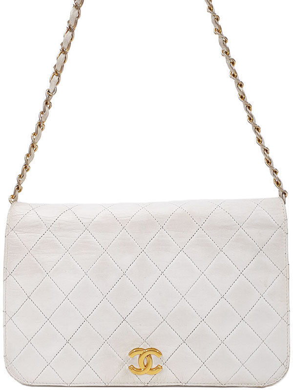 Chanel Matelasse Chain Shoulder Bag Leather White