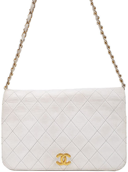 Chanel Matelasse Chain Shoulder Bag Leather White