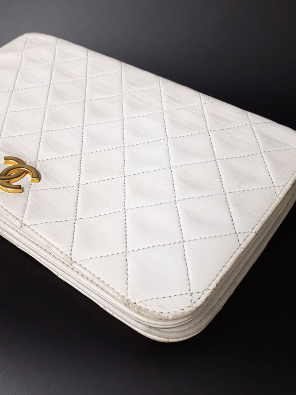 Chanel Matelasse Chain Shoulder Bag Leather White
