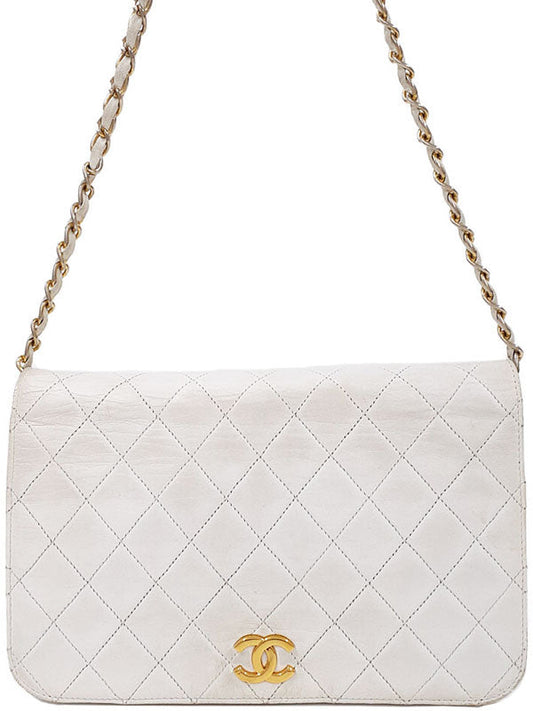 Chanel Matelasse Chain Shoulder Bag Leather White