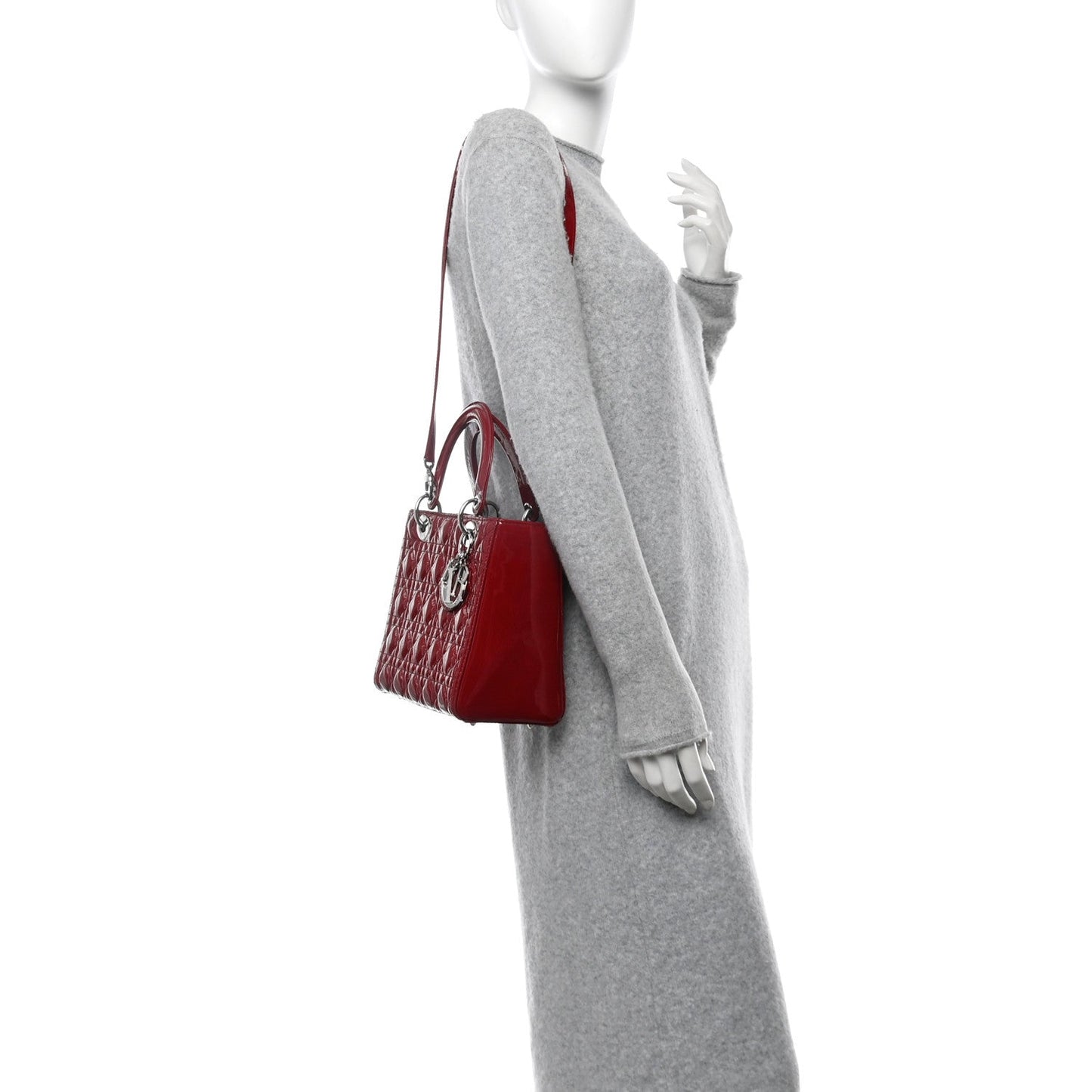 Christian Dior Patent Cannage Medium Lady Dior Red