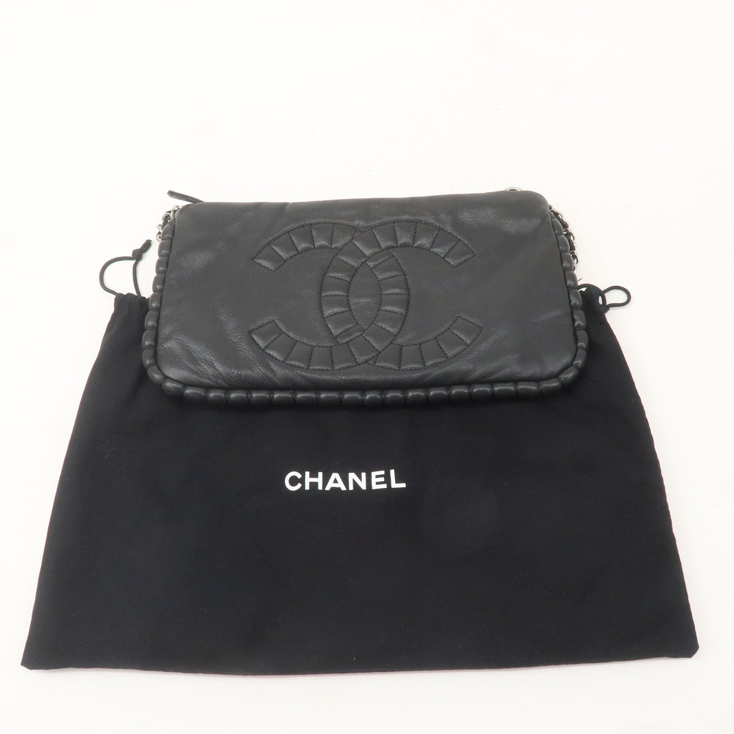 CHANEL Leather Chain Shoulder Bag Hand Bag Black Silver HDW