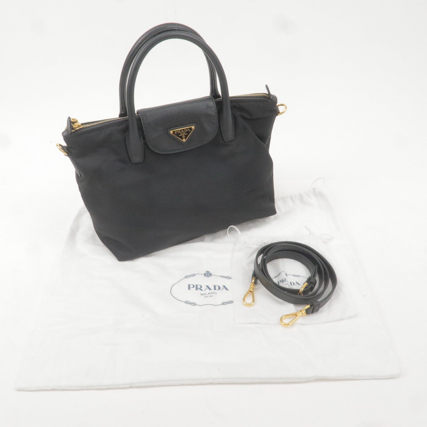 Prada Logo Nylon Leather 2Way Bag Hand Bag NERO Black BN2106