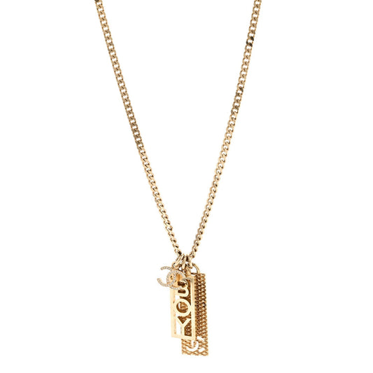 Amelia Metal Crystal CC Boy Pendant Long Necklace Gold