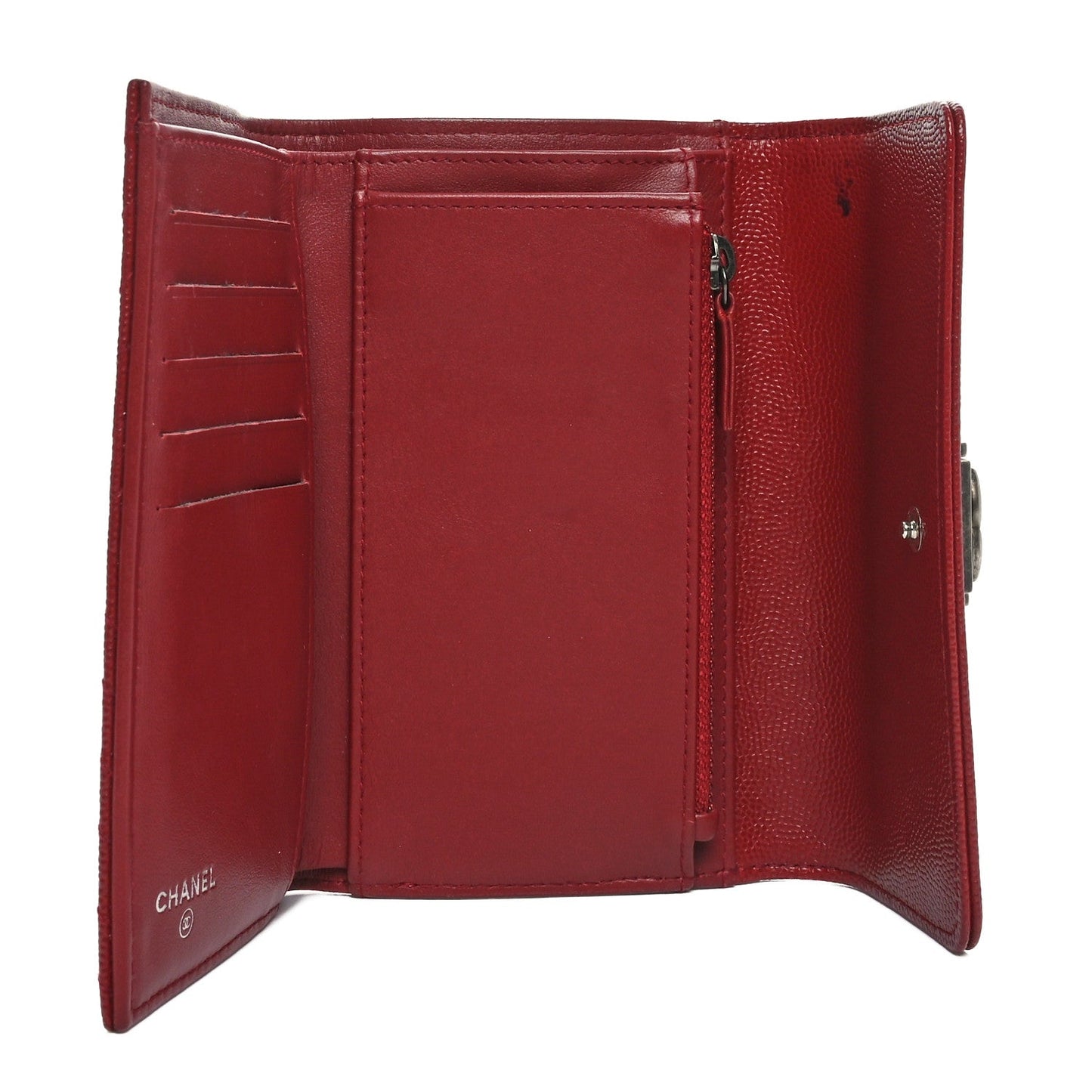 Amelia Caviar Chevron Quilted Boy Flap Wallet Red