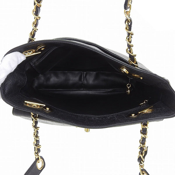 CHANEL Around 1995 Made Caviar Skin Turn-Lock Chain Tote Bag Black