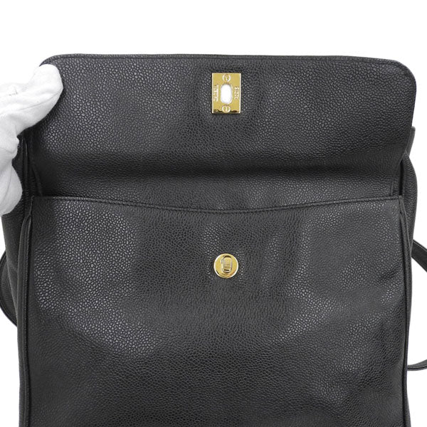 CHANEL Around 1995 Made Caviar Skin Turn-Lock Chain Tote Bag Black