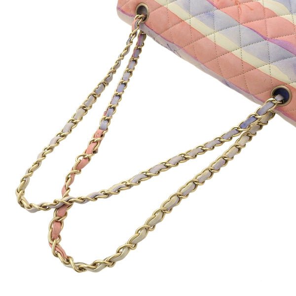 CHANEL Around 2009 Made Watercolor Logo Print Classic Flap Chain Bag 25Cm Pink/Blue/White
