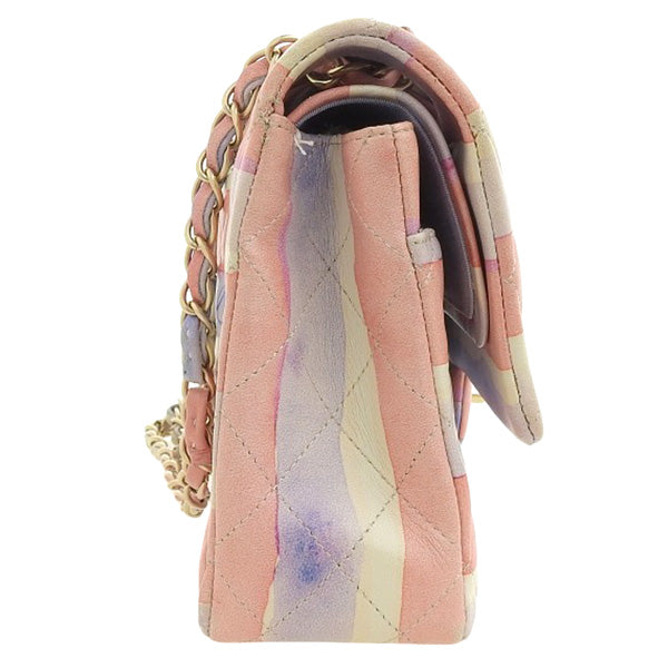 CHANEL Around 2009 Made Watercolor Logo Print Classic Flap Chain Bag 25Cm Pink/Blue/White