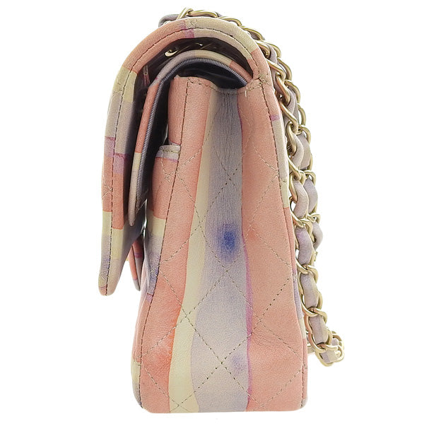 CHANEL Around 2009 Made Watercolor Logo Print Classic Flap Chain Bag 25Cm Pink/Blue/White