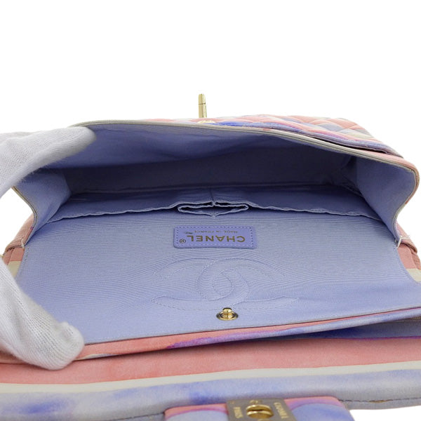 CHANEL Around 2009 Made Watercolor Logo Print Classic Flap Chain Bag 25Cm Pink/Blue/White