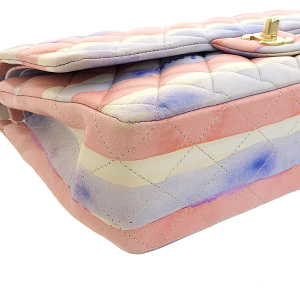 CHANEL Around 2009 Made Watercolor Logo Print Classic Flap Chain Bag 25Cm Pink/Blue/White
