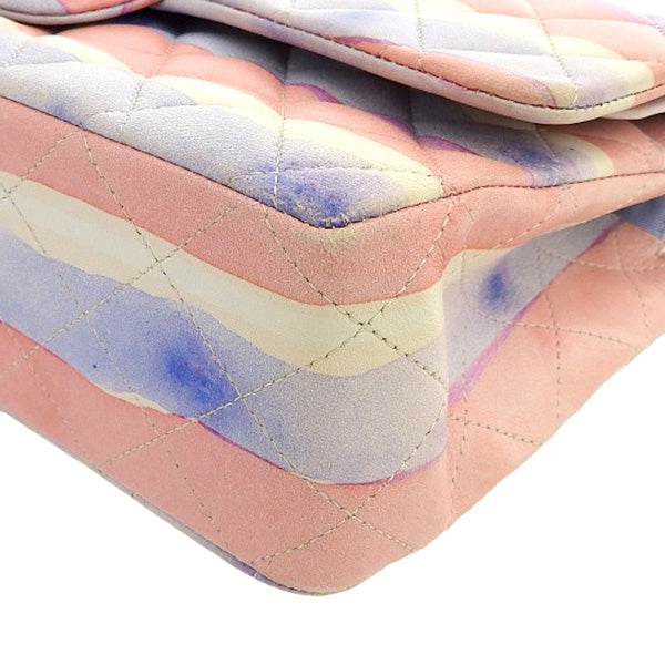 CHANEL Around 2009 Made Watercolor Logo Print Classic Flap Chain Bag 25Cm Pink/Blue/White