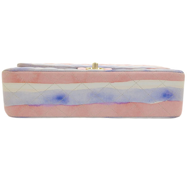 CHANEL Around 2009 Made Watercolor Logo Print Classic Flap Chain Bag 25Cm Pink/Blue/White