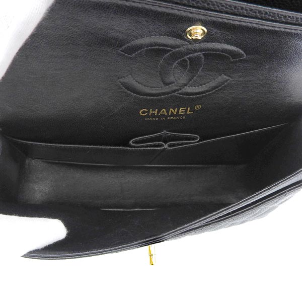 CHANEL Around 2003 Made Caviar Skin Classic Flap Chain Bag 23Cm Black