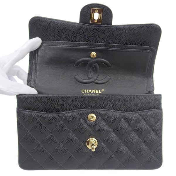 CHANEL Around 2003 Made Caviar Skin Classic Flap Chain Bag 23Cm Black