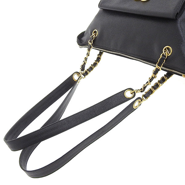 CHANEL Around 1995 Made Caviar Skin Turn-Lock Chain Tote Bag Black