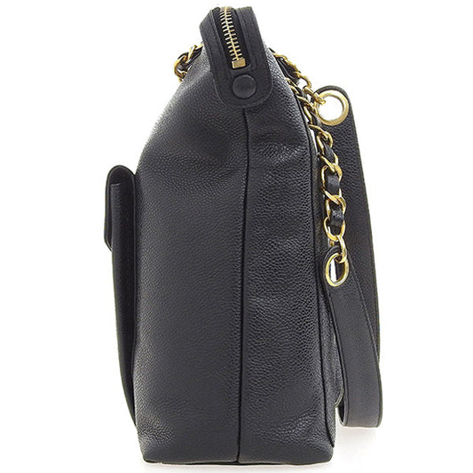 CHANEL Around 1995 Made Caviar Skin Turn-Lock Chain Tote Bag Black