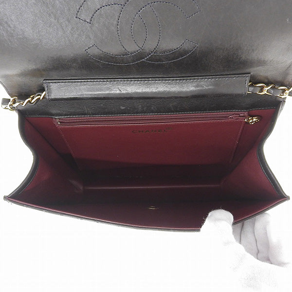 CHANEL Around 1998 Made Cc Mark Plate Chain Bag Black