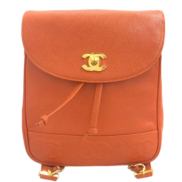 CHANEL Around 1997 Made Caviar Skin Turn-Lock Backpack Orange